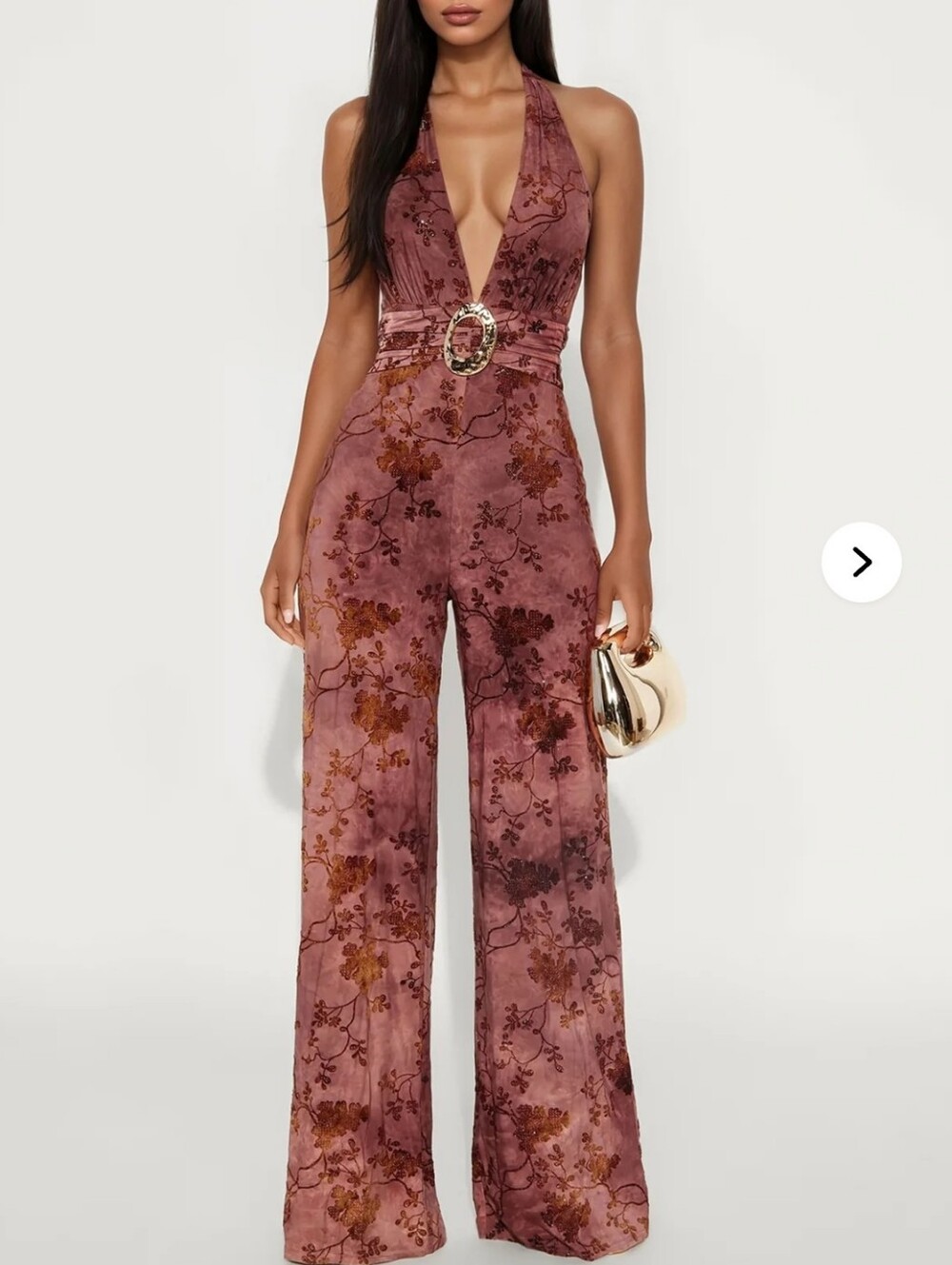 Fashion Nova Rose Mauve Floral Halter Jumpsuit